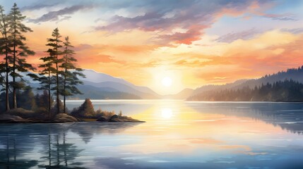 view outdoor scenery sunrise landscape illustration sky sunshore, beautiful reflection, travel s...