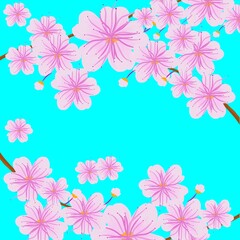 flowers background, sakura frame with blue background