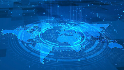 Futuristic technology digital circle world map security system background