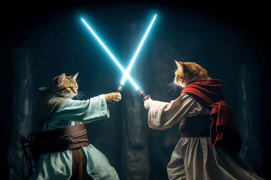 jedi cats duel,, AI generated