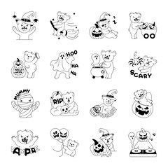 Fototapeta premium Pack of Halloween Bear Doodle Stickers