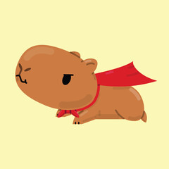 Cute Cartoon Hero Capybara Flying. Vector Illustration.