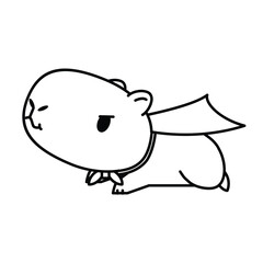 Cute Cartoon Hero Capybara Flying. Perfect for coloring page or book for  illustration.