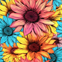 Seamless Sunflowers Pattern in Pop Art Style
