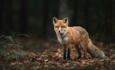 Fototapeta premium a curious fox in a misty woodland