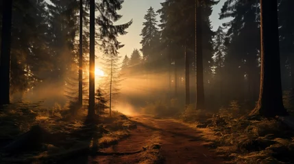 Deurstickers Mistige ochtendstond morning in the forest