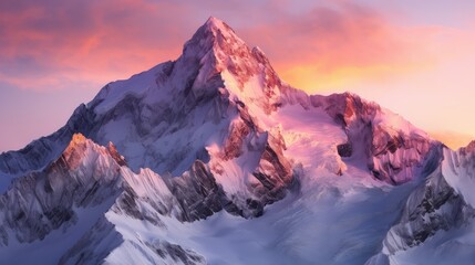 Fototapeta na wymiar snow peak dawn light landscape illustration sunrise beautiful, scenery morning, rocks blue snow peak dawn light landscape