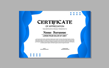 certificate template in blue color for business and education appreciation abstract style