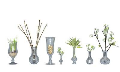 3d images of various types of plants in plant pots as a set. For interior work with png.file