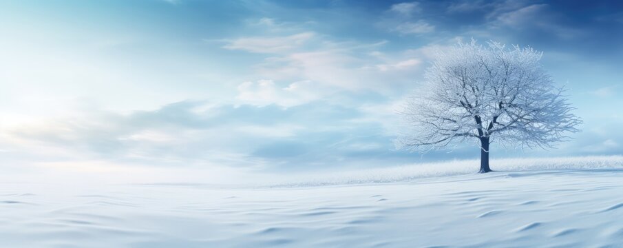 Peaceful Snowy Landscape Captured In A Serene Photo Space For Text. Сoncept Winter Wonderland, Tranquil Nature, Serenity In Snow, Picturesque Landscapes, Snow-Covered Stillness