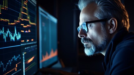 Crypto Trading Expert: A Professional expert person  Analyzing Markets and Charts on multi-screen or displays