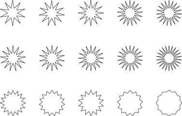 Sun line icon set. Sun outline star icons or logo collection. Summer, sunlight, sunset, sunburst. Vector illustration.
