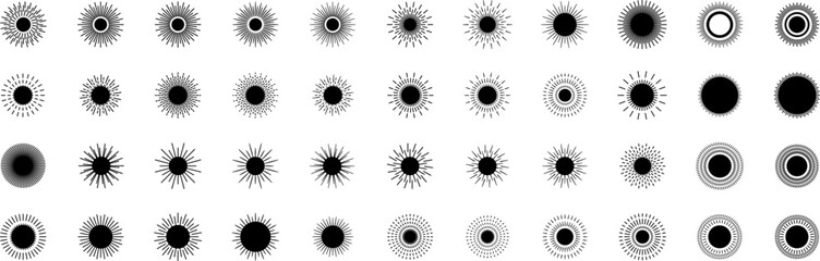 Sun line icon set. Sun outline star icons or logo collection. Summer, sunlight, sunset, sunburst. Vector illustration.