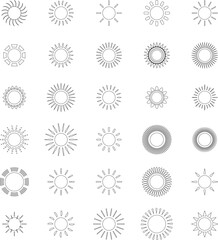 Sun line icon set. Sun outline star icons or logo collection. Summer, sunlight, sunset, sunburst. Vector illustration.