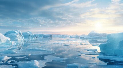 Ice sheets melting in the arctic ocean or waters. Global warming, climate change, greenhouse gas, ecology concept