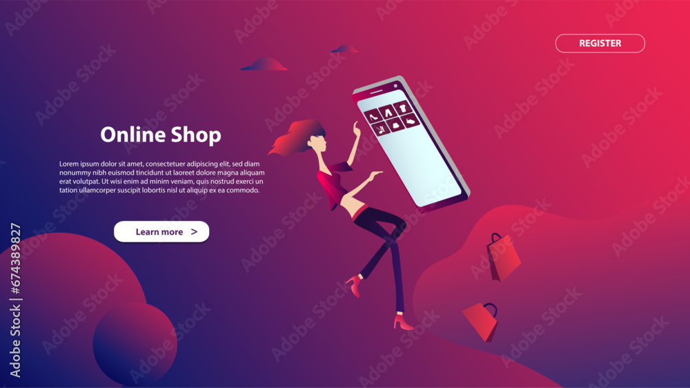 Wall mural landing page template of online shop. modern flat design concept of web page design for website and 