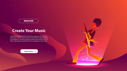 Landing page template of create your music. Modern flat design concept of web page design for website and mobile website.