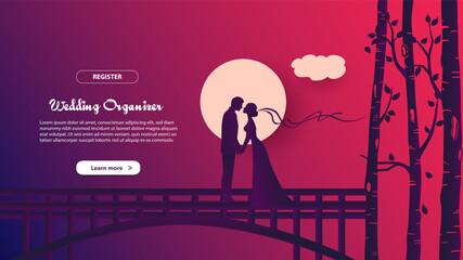 Landing page template of wedding organizer. Modern flat design concept of web page design for website and mobile website. - obrazy, fototapety, plakaty