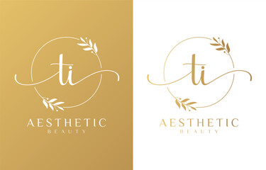 Letter T and I Beauty Logo with Flourish Ornament