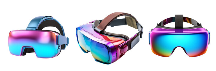 Set of virtual reality headsets isolated on a transparent or white background