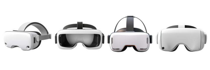 Set of virtual reality headsets isolated on a transparent or white background