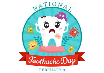 National Toothache Day Vector Illustration on February 9 for Dental Hygiene so as not to Cause Pain from Germs or Bacteria in Flat Background
