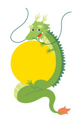 空を飛ぶ笑顔の龍と宝珠