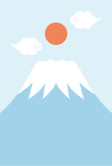 富士山と初日の出のめでたい年賀状(テキストなし) - obrazy, fototapety, plakaty