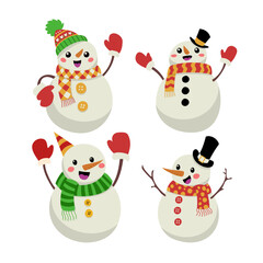 Set of Cute Happy Snowman Illustration in Flat Design
