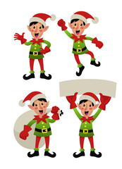 Set of Happy Elf Cartoon Illustration in Flat Design