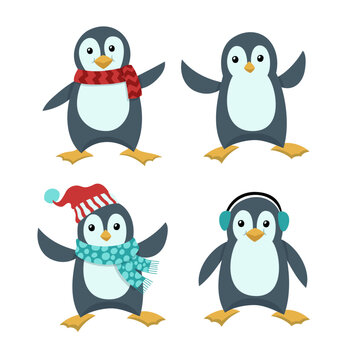 Set of Cute Pinguin Illustration in Flat Design