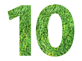 The shape of the number 10 is made of green grass isolated on transparent background. Go green...