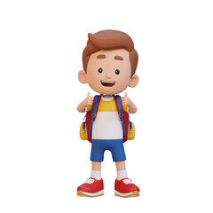 3D kid character give a thumbs up with cute happy face