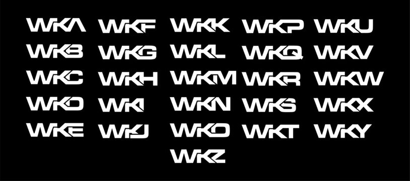 WKA, WKB, WKC, WKD, WKE, WKF, WKG, WKH, WKI, WKJ, WKK, WKL, WKM, WKN, WKO, WKP, WKQ, WKR, WKS, WKT, WKU, WKV, WKW, WKX, WKY, WKZ Letter Initial Logo Design Template Vector Illustration	