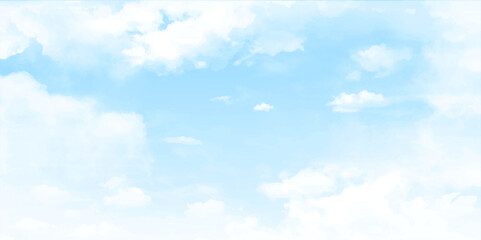 Blue sky background with white transparent clouds. Vector background.