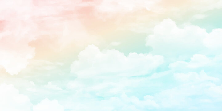 pastel sky with clouds. Good weather, beautiful nature, Fantasy pastel background. Copy space vector illustration.