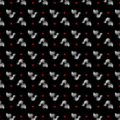 black and white pattern with hearts