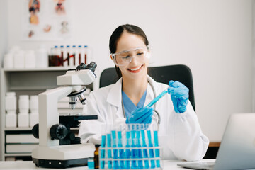 Medical research laboratory. female scientist working with biochemical science chemical laboratory .