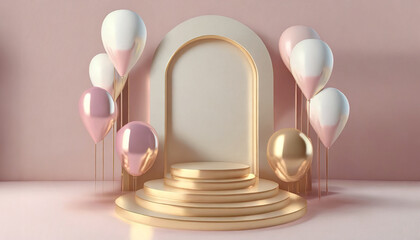 3d balloon podium pink and gold