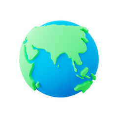 3D Cute Cartoon Earth Isolated on White Background. Save Planet or Ecology Consept. Vector Illustration of 3D Render World Map.