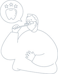  An elderly man brushing his teeth. His teeth are clean.