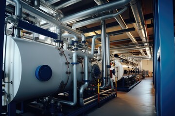 Modern boiler room with gas boilers, industrial heating.