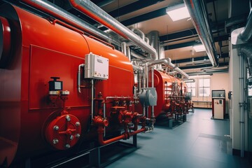 Fototapeta premium Modern boiler room with gas boilers, industrial heating.