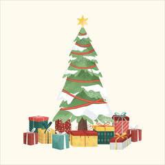 Christmas Tree and Gift Illustration
