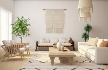 Living room interior composition in boho style