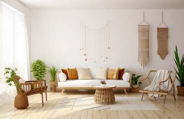 Living room interior composition in boho style