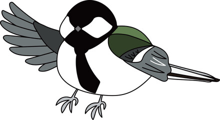 片方の羽根を広げるシジュウカラのイラスト