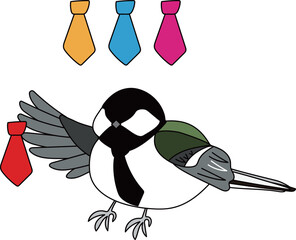 ネクタイを選ぶシジュウカラ