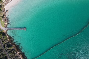 Middleton Beach Jetty and swimming area, Albany, Western Australia. Aerial drone image.