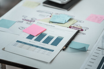 American, African, and Asian employees discuss market research results or sales statistics in briefings with Korean and Caucasian colleagues in the office.
